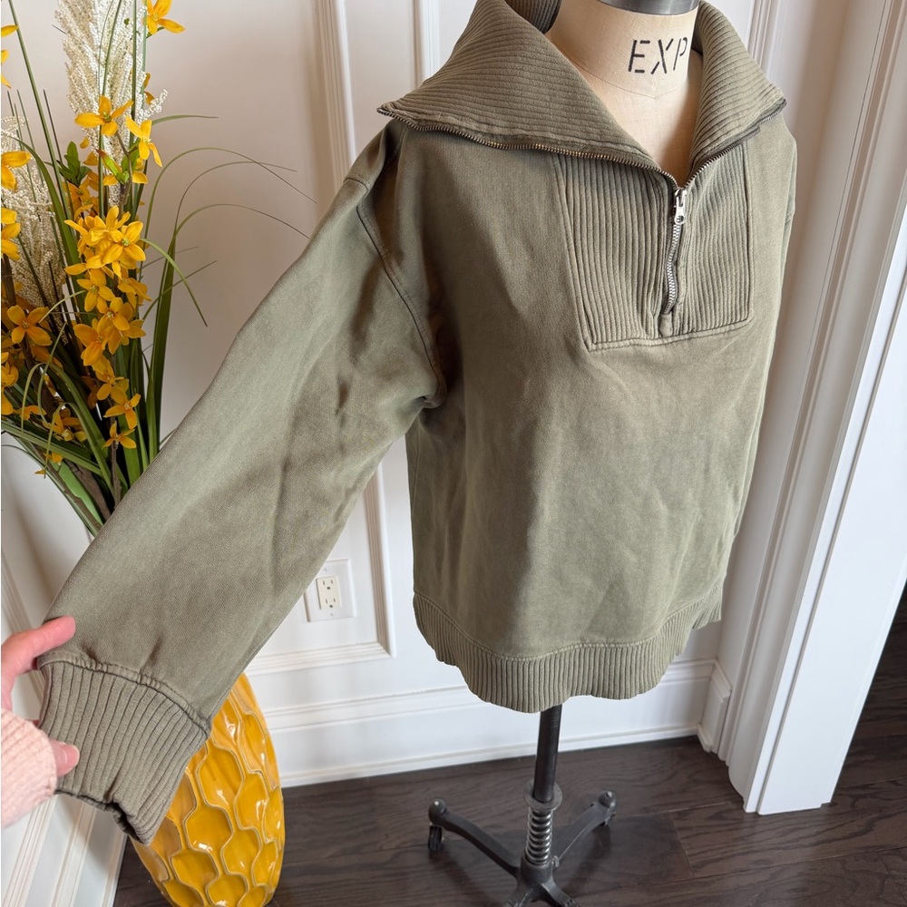 C&C California NWT Olive Drab Half-Zip Pullover Ribbed Collar Sweatshirt